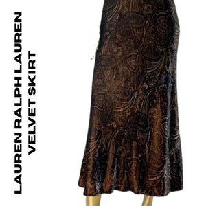 Vintage Lauren Ralph Lauren Brown Paisley Velvet Maxi Skirt